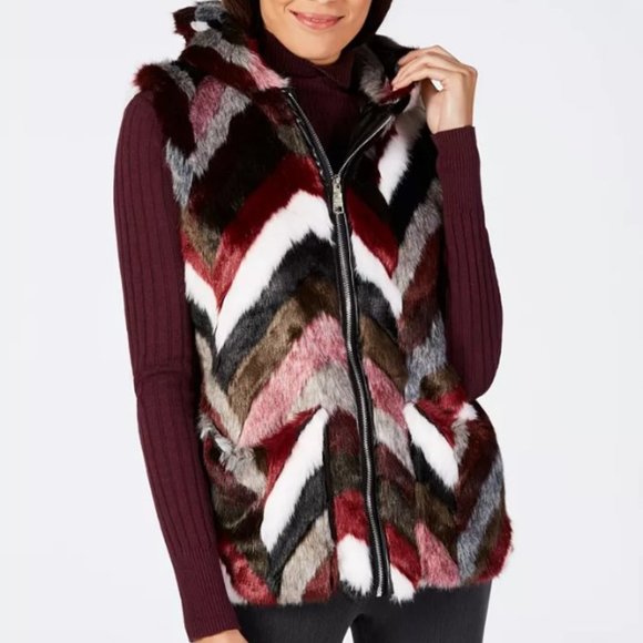 Steve Madden Jackets & Blazers - Steve Madden | Chevron Faux-Fur Hooded Vest